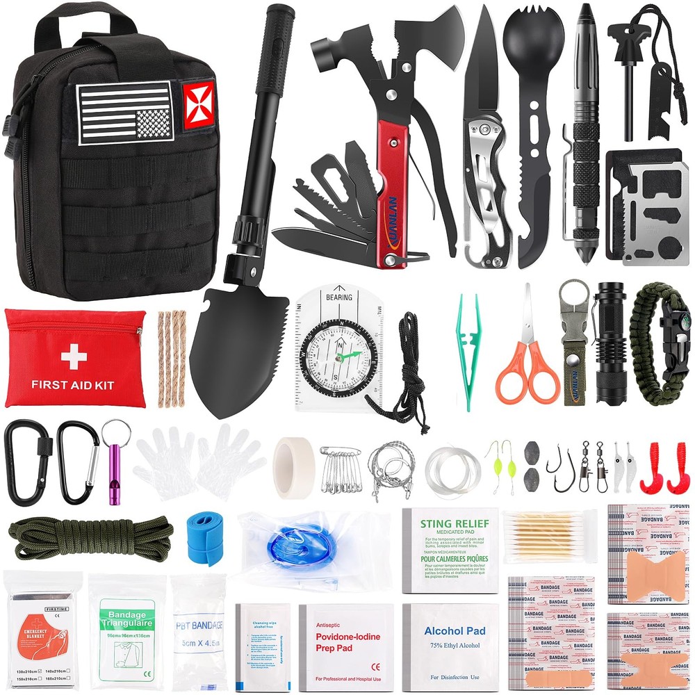 Survival First Aid Kit, 248PCS Survival Tools Camping Essentials Tactical Gea…