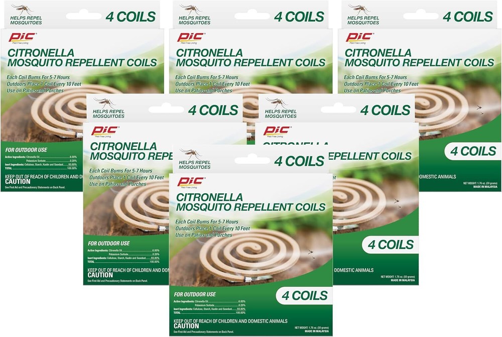 PIC Citronella Outdoor Coils – 6 Packs (24 Total) for Patio, Garden, Camping