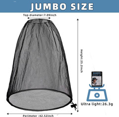 2 Pack Mosquito Head Nets with Drawstring Universal Fit for Hats Bug Net