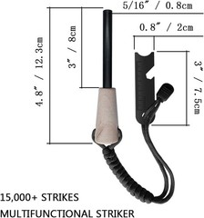 Fire Starter Survival Kit, Larger Ferro Rod with Striker Lanyard 3in Long Flint