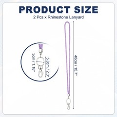 2Pack 15.7″ Rhinestone Lanyard for Keys, Purple