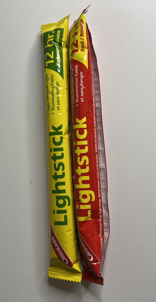Coughlans 12 hour Glowsticks 2 pack YELLOW & RED Great For Halloween/Party