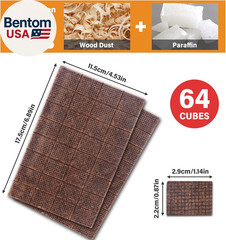 Fire Starter, 64 Mini Square, Natural Fire Starters for BBQ, Campfire, Fireplace