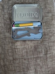 Atoids Tin,Survival Tin,First Aid Kit With Candle,Multi tool,Pencil,Paper,Q-Tip.
