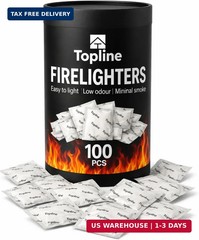 Topline 100 Fire Starters for Fireplace, Wood Stove, Charcoal BBQ & Campfire – W