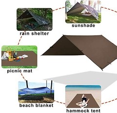 KALINCO Waterproof Camping Tarp Tent Hammock Rain Fly, 3X3M, Coffee-10x10ft