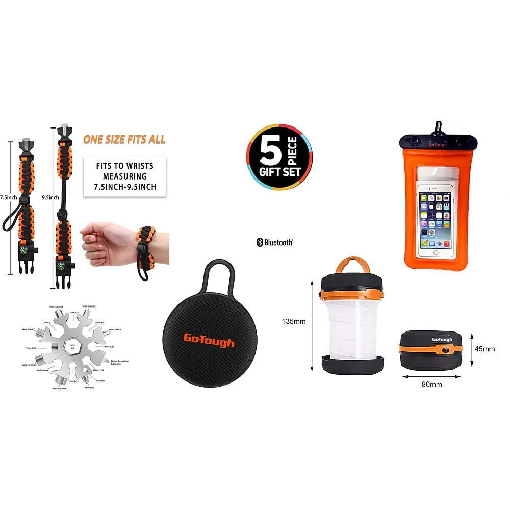 Outdoor Camping Gift Set – Speaker, Lamp, Dry Bag, Survival Bracelet, MultiTool