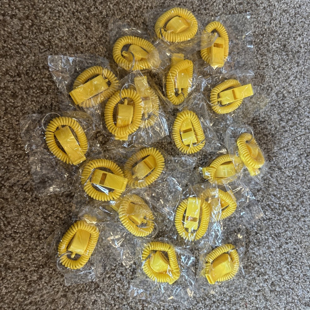 20 Wrist Whistles Yellow Plastic Soccer Basketball Football Sports Whistles