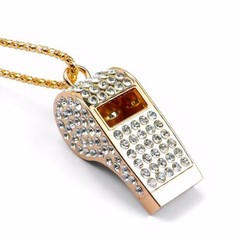 Metal Rhinestone Lanyard Whistle Bling Crystal Loud Sound with Chain Whistle