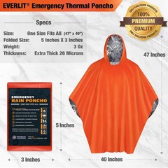 Survival Rain Poncho Emergency Mylar Space Blanket Camping Gear-Retain 90% of