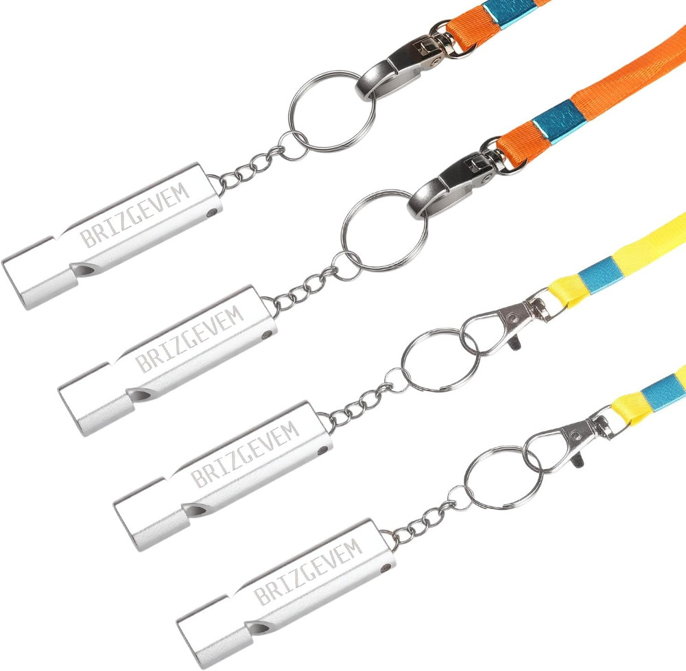 Survival Whistles 4-Pack & 6-Pack, Aluminum Emergency Safety Whistle with Lanyar