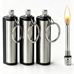 3 Pack Permanent Match Matchstick Fire Starter Keychain Flint Metal Lighter
