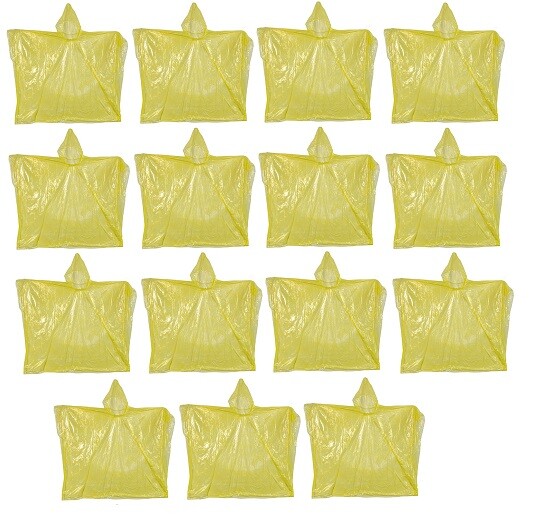 (15) Emergency Rain Poncho Survival Yellow Raincoat Hiking Pack Gear 40″ x 50″