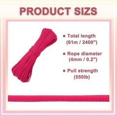 550lb Paracord Rope 200ft, 4mm Tent Rope 7-Strand Core Camping Cord Pink