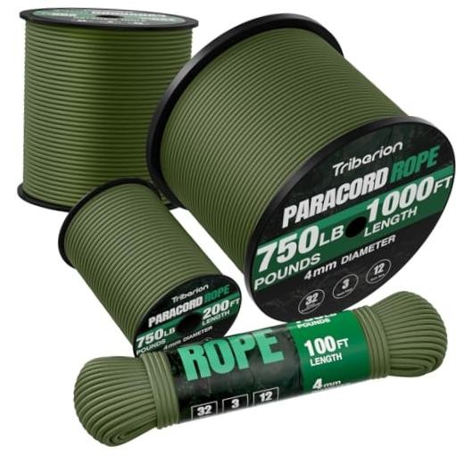 Paracord Rope 750 lb – 1000ft / 500ft / 200ft / 5/32″ 100ft Army Green