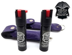 2 Police Magnum pepper spray .75oz purple keychain holster defense protection
