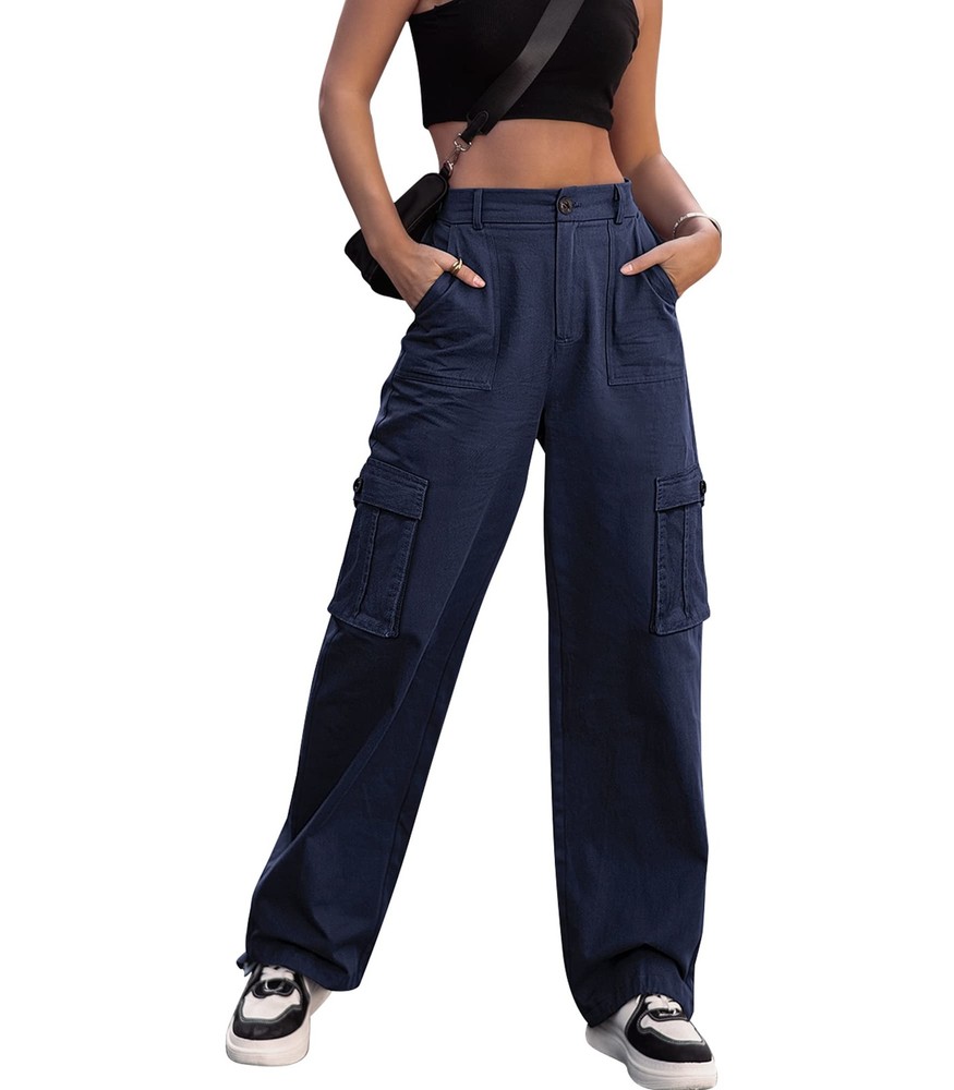 ZMPSIISA Women High Waisted Cargo Pants Wide Leg Casual 6 Large, Navy