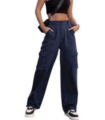 ZMPSIISA Women High Waisted Cargo Pants Wide Leg Casual 6 Large, Navy