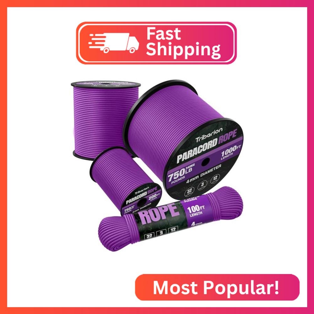 TRIBERION Paracord Rope 750 lb – 1000ft 5/32″ Parachute Cord 4MM 12-Strand para