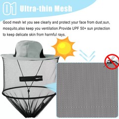 2Pcs Mosquito Head Net Hat with Hidden Mesh Protect Bugs Bees for Hiking Fishing