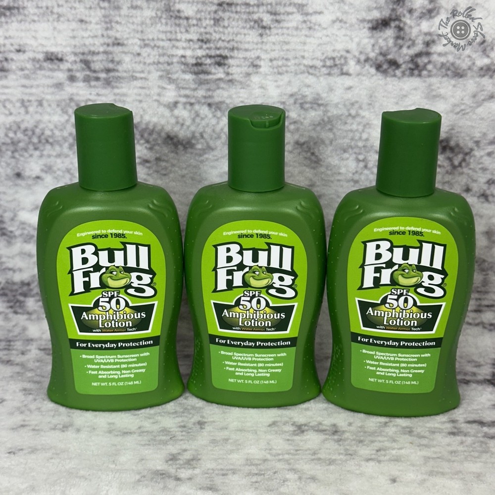Bull Frog SPF 50 Amphibious Lotion Water Armour 5oz Lot of 3 Exp 01/27