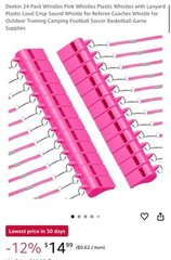 24PCS Plastic Sports Whistles Coaches Whistle with Loud Crisp, Whistle with Lany
