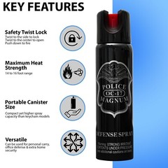 2 Police Magnum pepper spray 4 ounce Safety Twist Lock Stream Defense Security