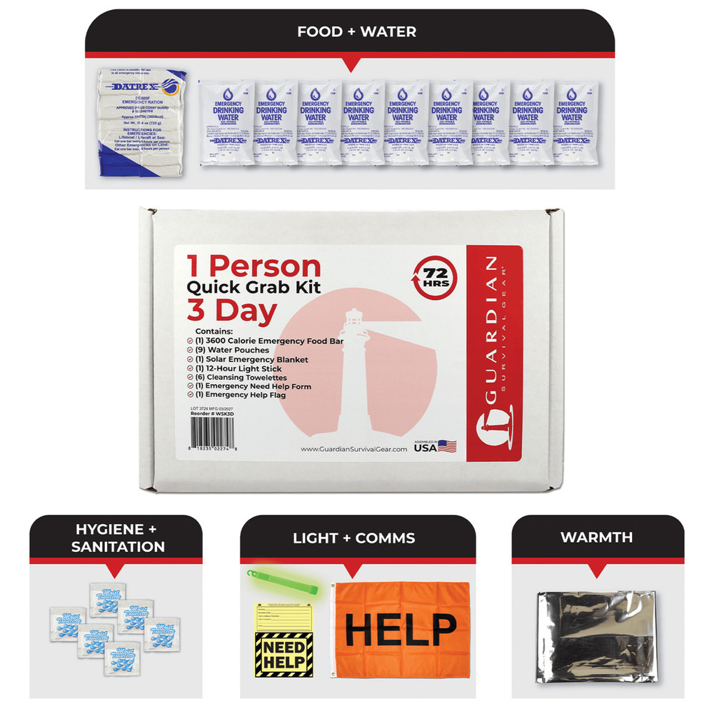 WSK 72-Hour Emergency Survival Grab Bag Kit with Water Pouches and Food Bars
