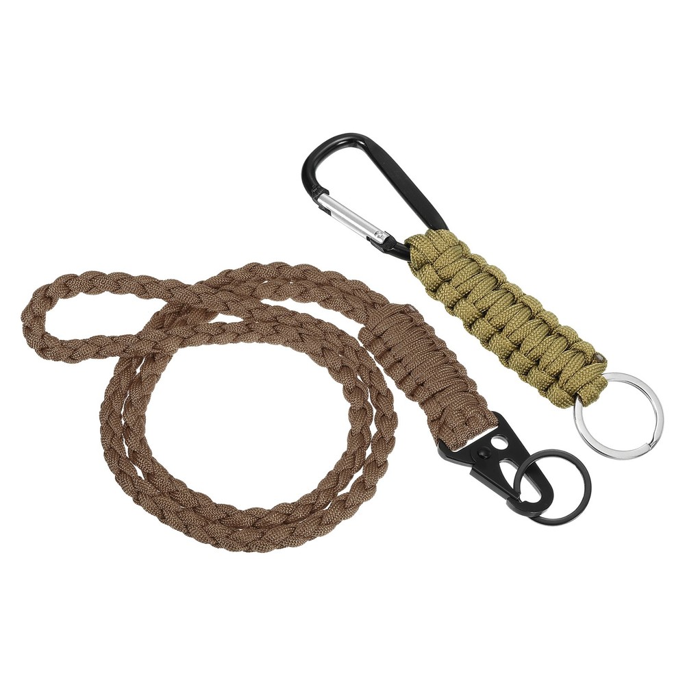 Braided Paracord Keychain Lanyard, 2pcs with Hook Clip, Hollow Brown