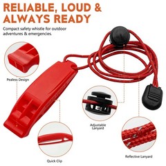 FJCTER Emergency Whistles Survival, 2PCs Super Loud Double Tube big, red