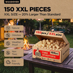 WOODOVER 150 Pcs Large Fire Starters for Fireplace, Natural Fire Starter