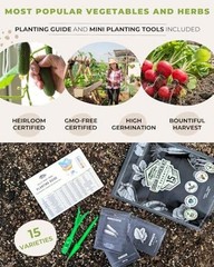 Tactiko Vegetable Seed Kit | 15 Varieties for Small Urban Garden | Non-GMO