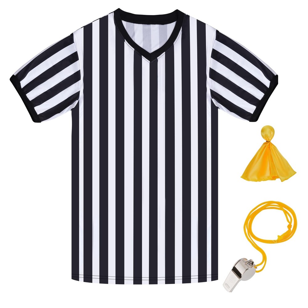 Referee Shirt for Men & Women Black & White Stripe Umpire Jersey V Neck