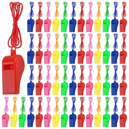 Zuazaor 300 Pieces Referee Whistles in Bulk Loud Plastic Emergency mixed colors