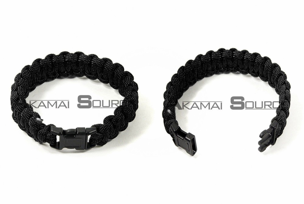 2: Lot of TWO 8″ Paracord Bracelet Extends to 7 Feet Emergency Survival Rope BLK