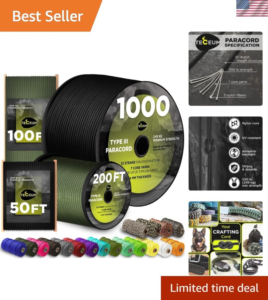5/32″ Paracord Rope 1000 – 1000ft / 200ft / 100ft / 50ft – Tactical Parachute…