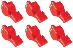 Fox 40 Classic Safety 3-Chamber Pealess Whistle, Red (6-Pack)