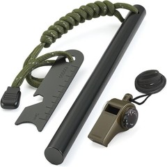 6″ x 1/2″ Ferro Rod Fire Starter Kit w/ Striker Whistle Compass