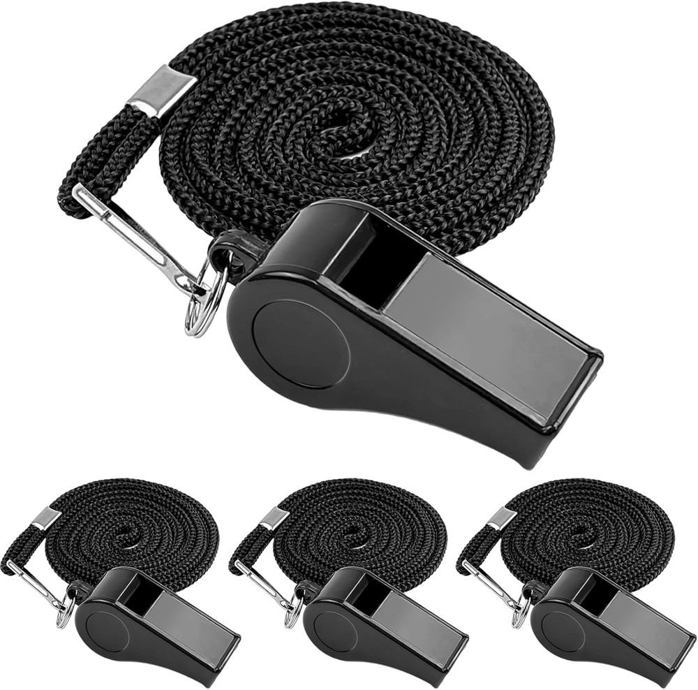 Whistle, 4 PCS Thick Plastic Sports Whistles with Lanyards, Coach Whistle, Loud