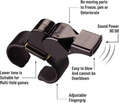 Fox 40 Classic CMG 3-Chamber Pealess Whistle w/ Fingergrip, Black