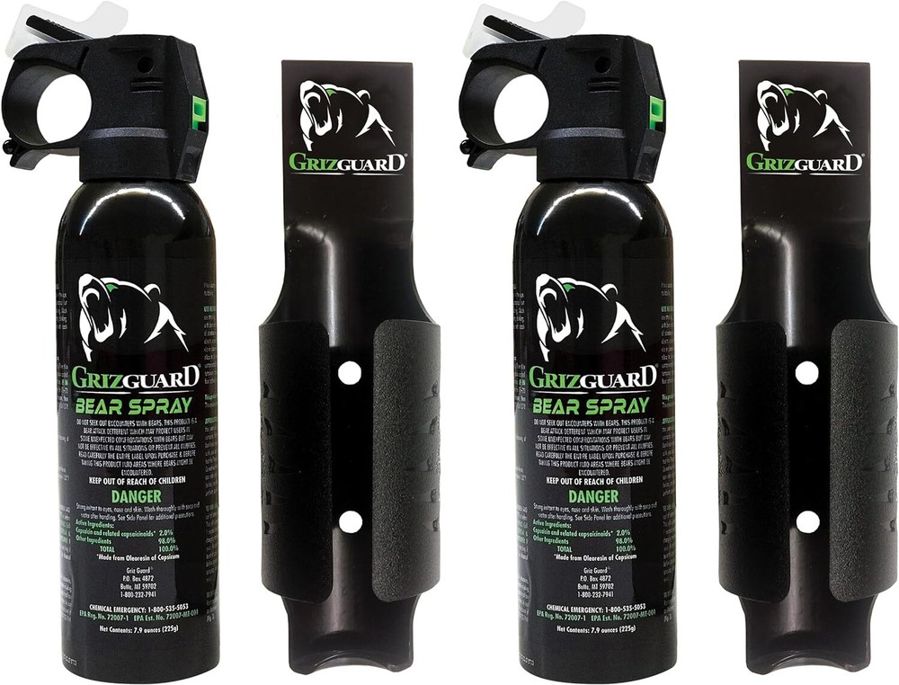 Griz Guard Bear Spray With Holster 2 Pack and Free Clip on Pepper Spray Keychain
