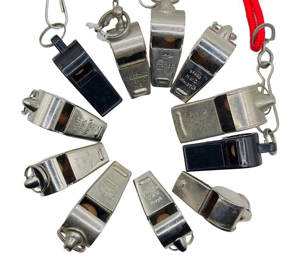 Lot 11 Vintage Referee Whistles Acme Thunderer England Goldsmith Cramer Hwc Vtg