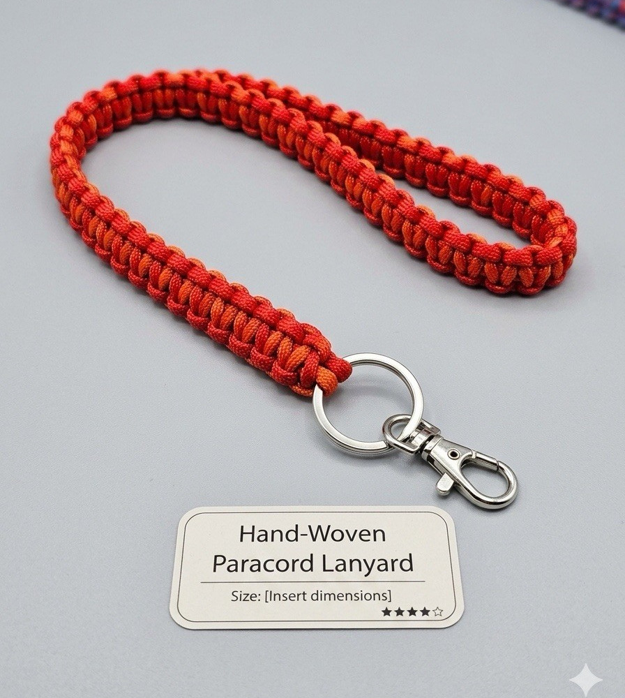 Red Hand-Woven Paracord Keychain Lanyard w/ Lobster Clasp & Key Ring