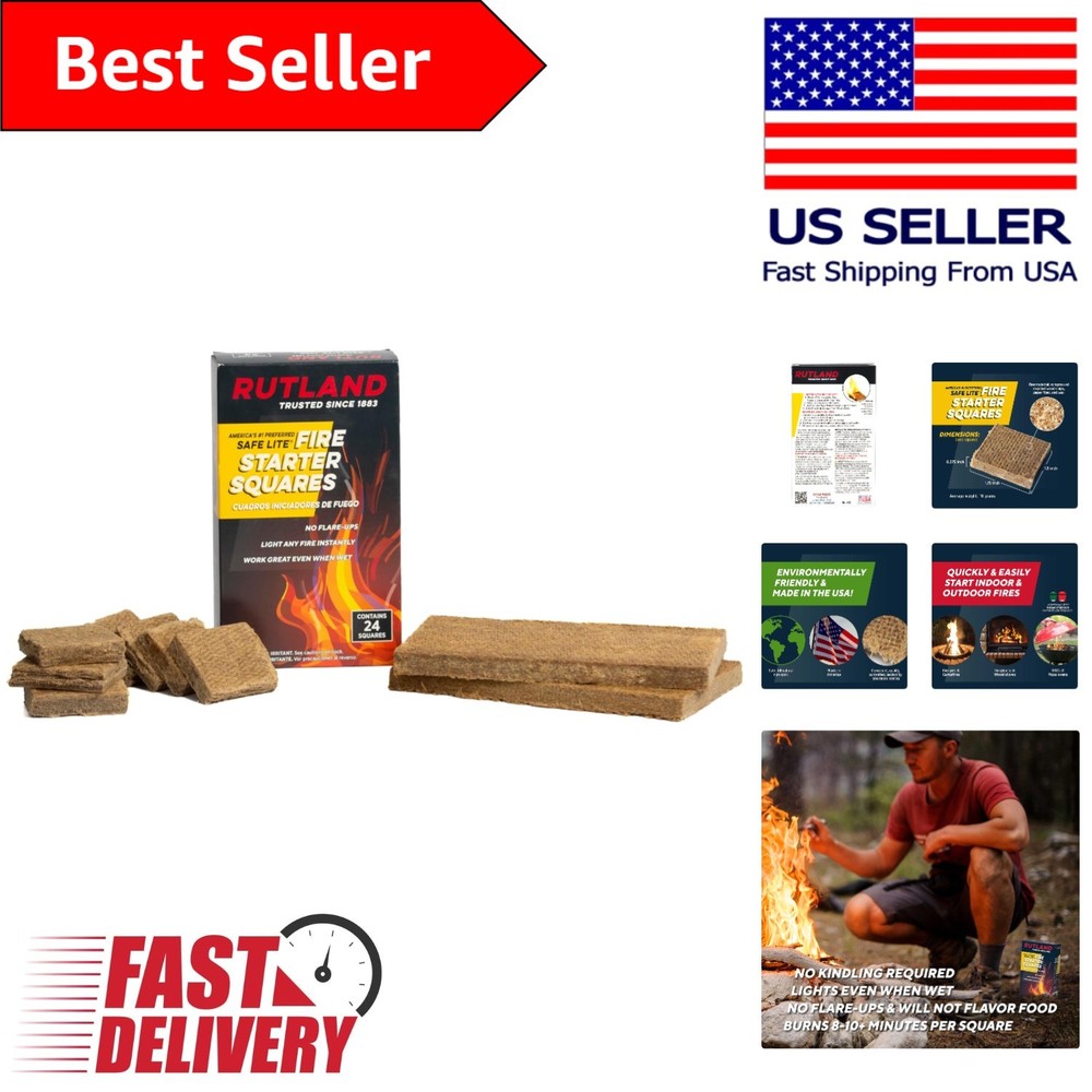 24 Pack Safe Lite Odorless Fire Starter Squares for BBQ, Campfires & Grills