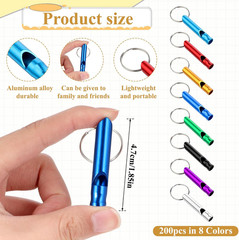 200Pcs Emergency Whistles with Keychains, Aluminum Extra Loud Survival Whistle,
