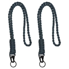 2Pcs Heavy Duty Braided Paracord Lanyard, Black and Blue