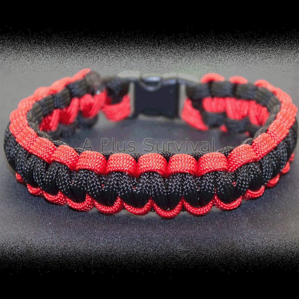 Red & Black Paracord Rope Emergency Survival Bracelet 550 LB Made in USA