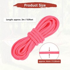 1PCS 4 mm 10FT Guyline Camping Paracord 7 Strands for Camping Tents, Pink
