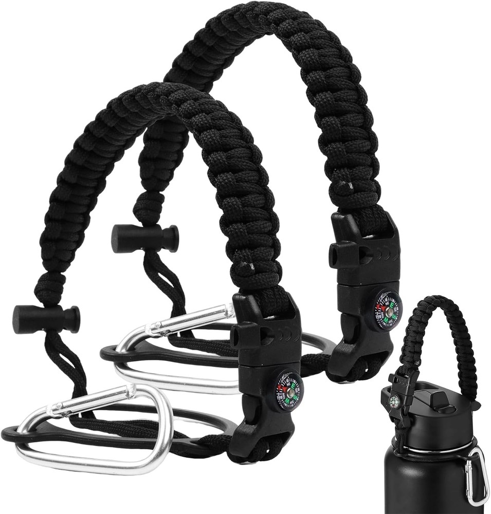 Water Bottle Paracord Handle Strap with Carabiner Fits 12oz-64oz