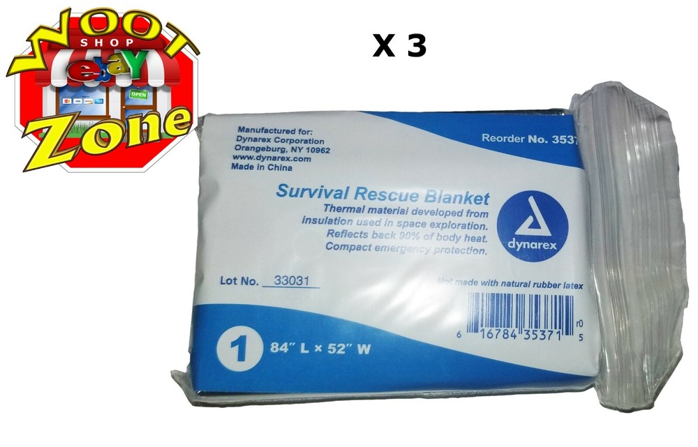 3 Pieces – Dynarex Survival Rescue Blanket – Lot Model Number 3537 – Brand New